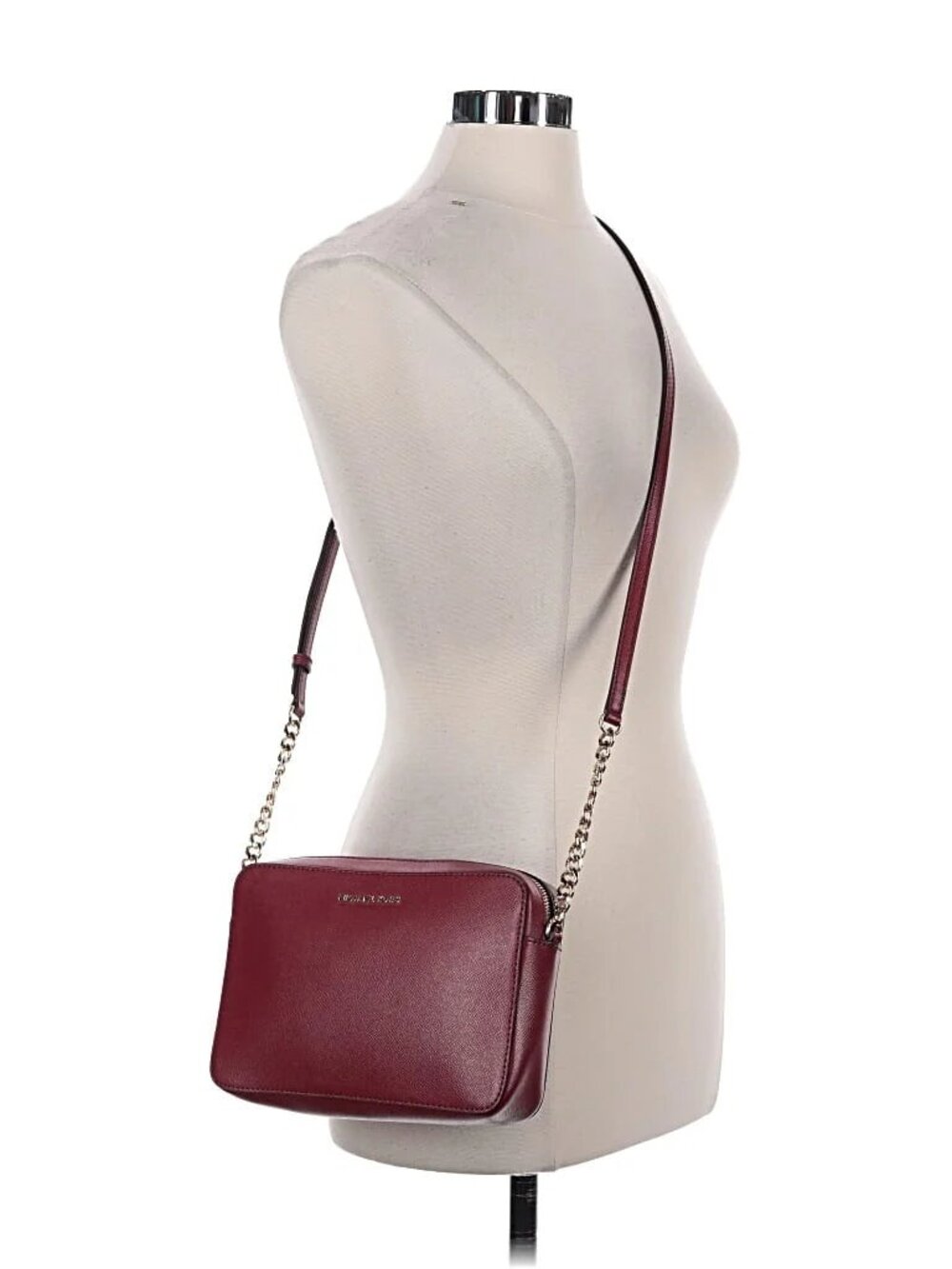 Michael Kors Burgundy Jet Set Saffiano Rectangle Gold Chain Crossbody Bag - Picture 12 of 12